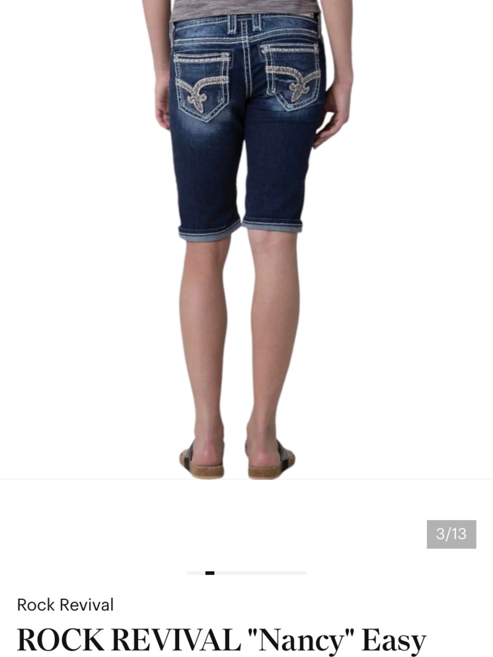 Rock Revival Bermuda Nancy Indigo Denim Shorts with Contrast Stitching Size 36